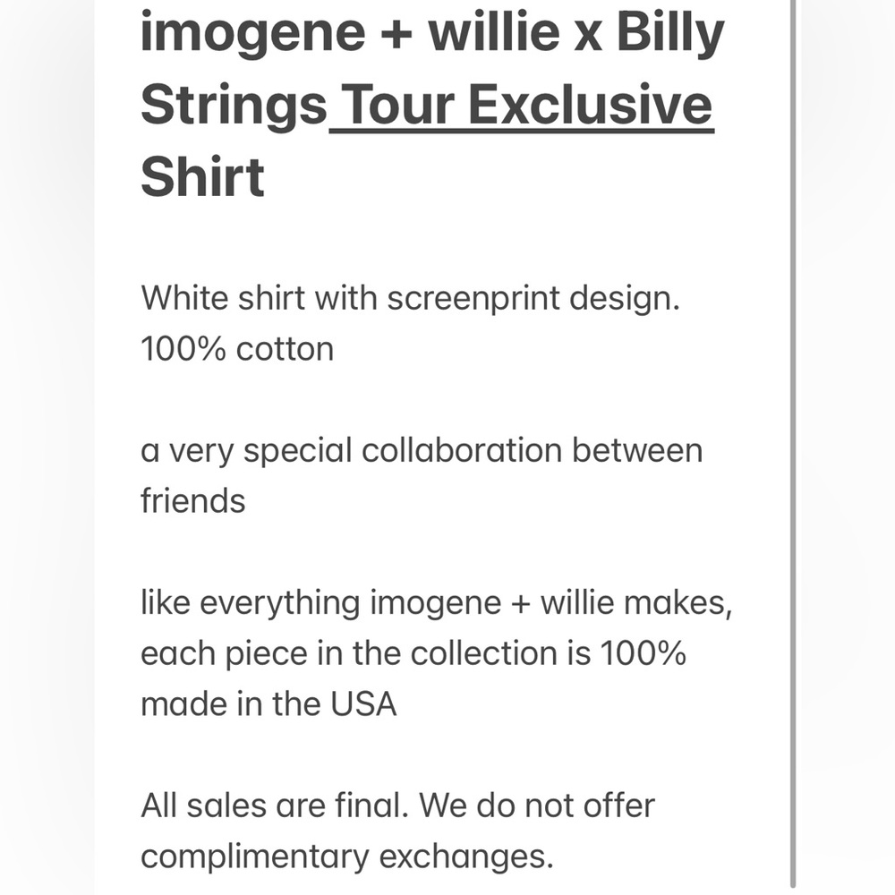 Billy Strings imogene + willie Winter 2024 Concert Tee; TOUR EXCLUSIVE!!! - Picture 3 of 7